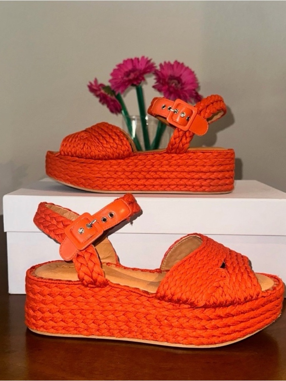 🧡 Clergerie Paris Orange Braided Platform Sandals | Statement Summer Wedges